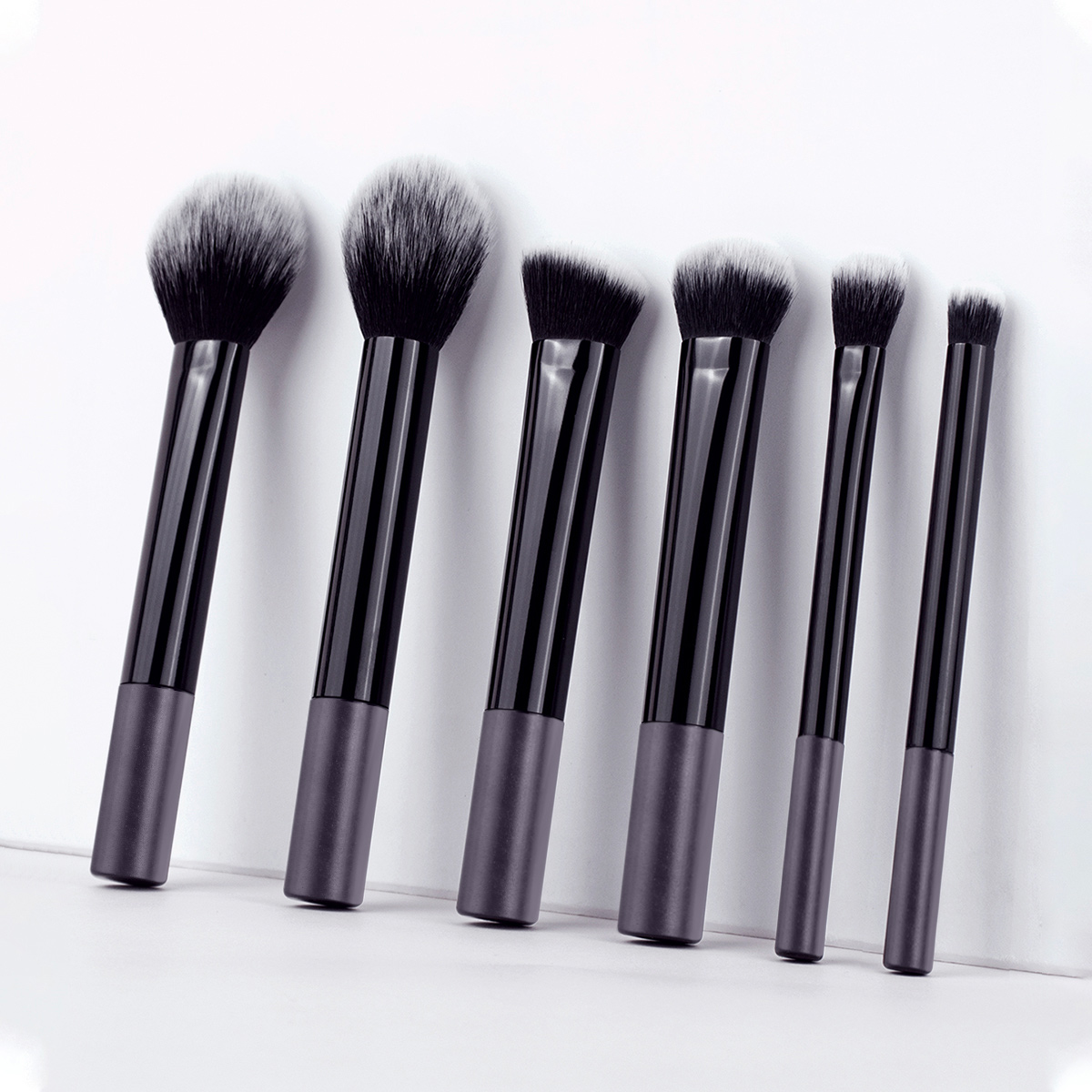 Conjunto de 6 pincéis de maquiagem New Black - pincel para pó solto e ...