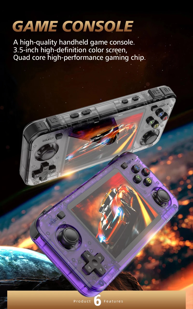 Console portable R36Hpromax bleu translucide 128Go système Linux double joystick jeux arcade rétro CONSOLE RETRO - Jeux vidéo