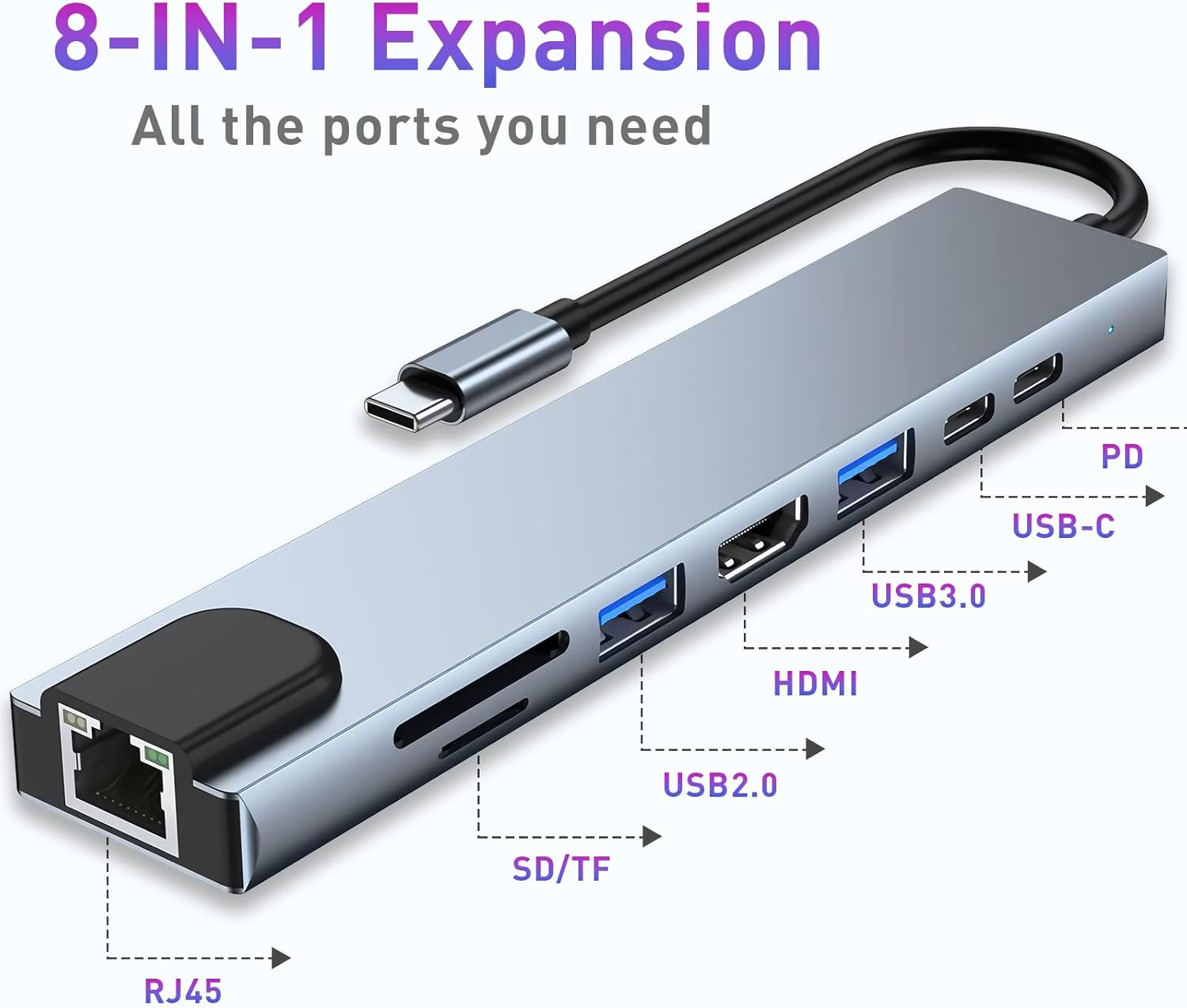 Hub USB Para HDMI Tipo C Macbook Laptop PC Phone SD TF PD RJ45 3 6 7 8 ...