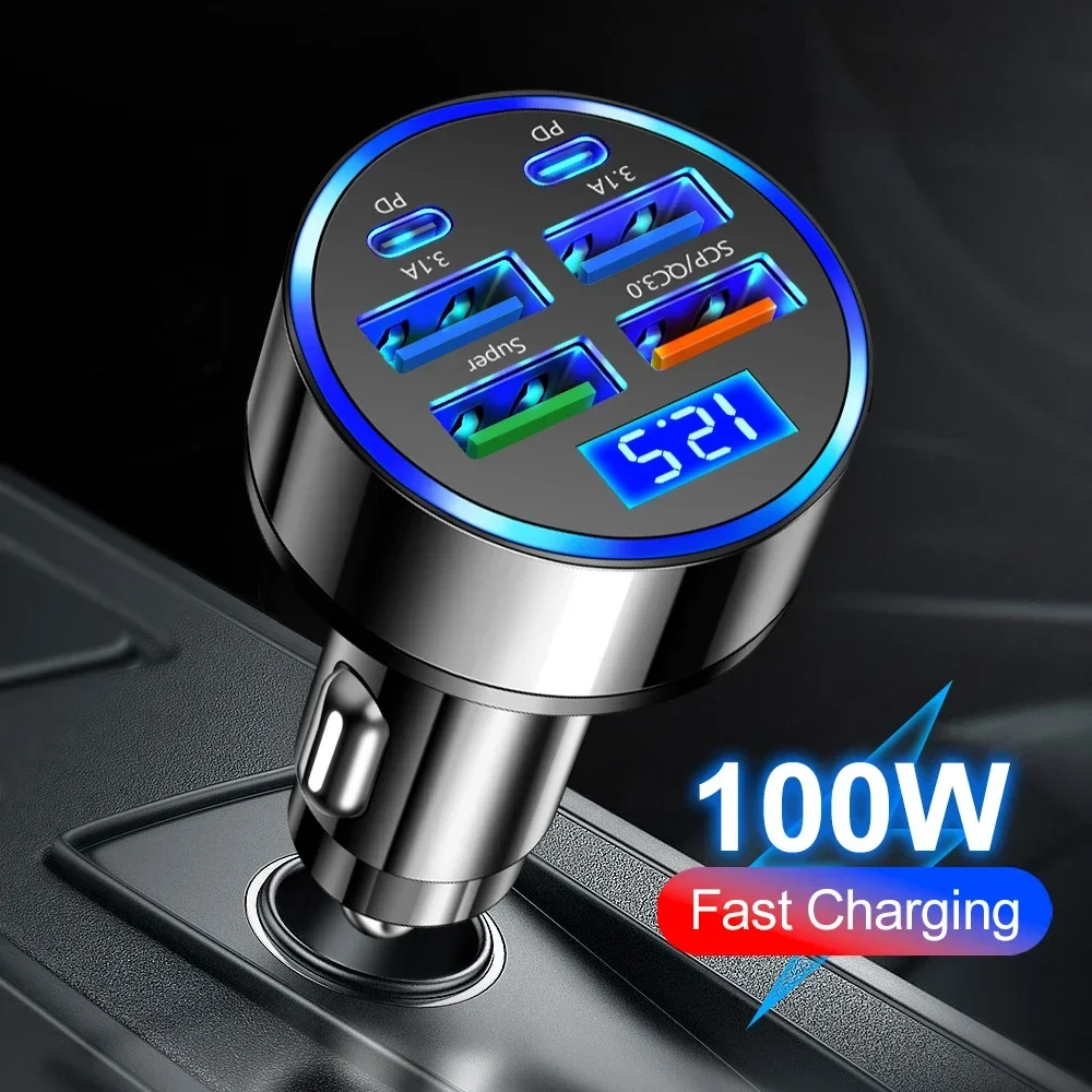 Carregador de carro com 6 portas, carregamento rápido PD QC3.0 ...