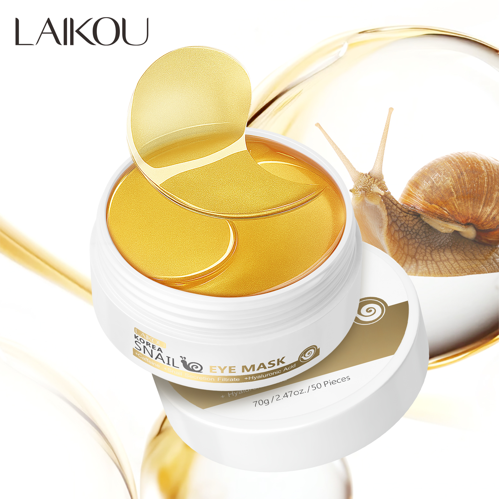 LAIKOU Máscara de Olho de Ouro com Caracol Remover Rugas e Olheiras ...
