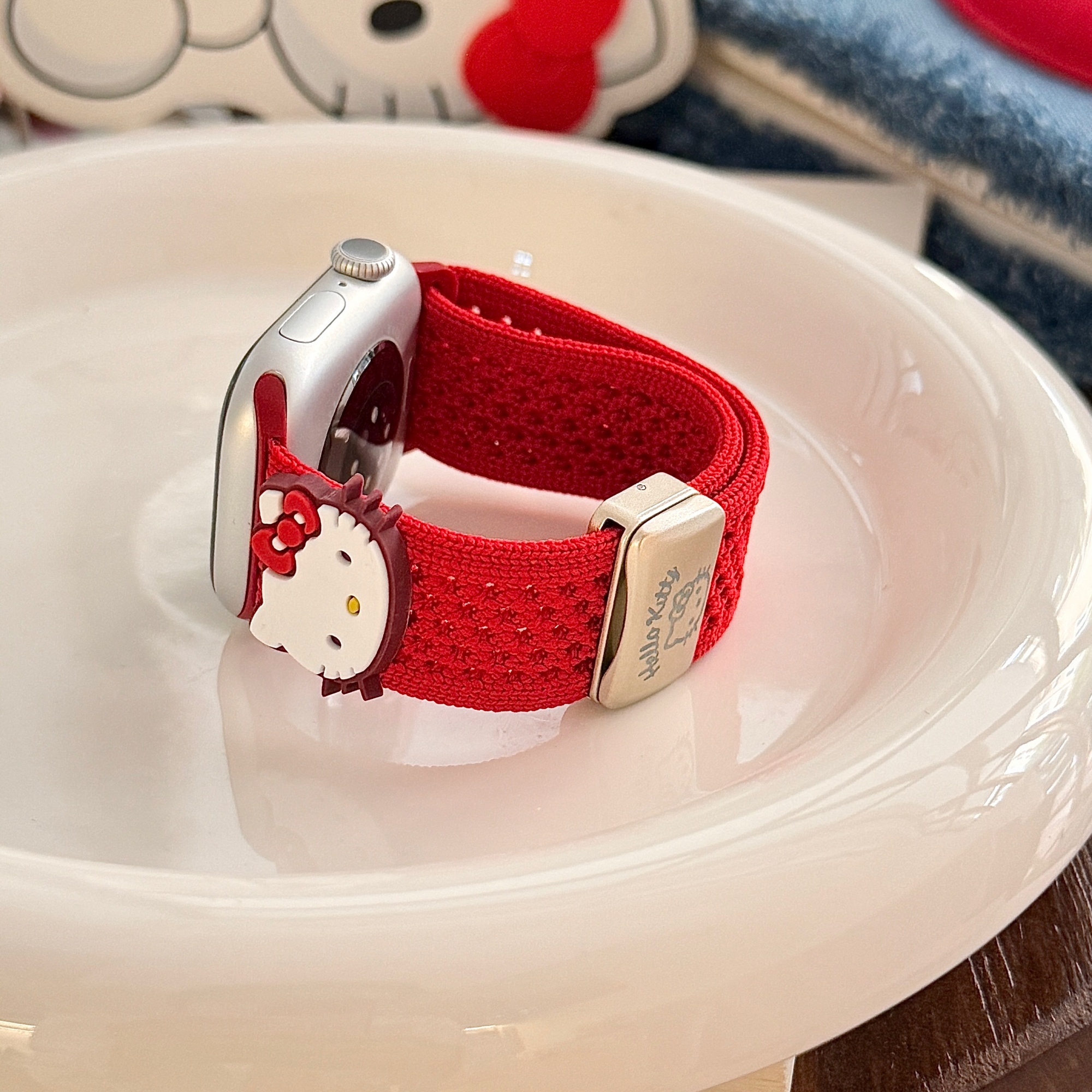 Pulseira De Nylon De Malha Hello Kitty Para Apple Watch Band 44mm