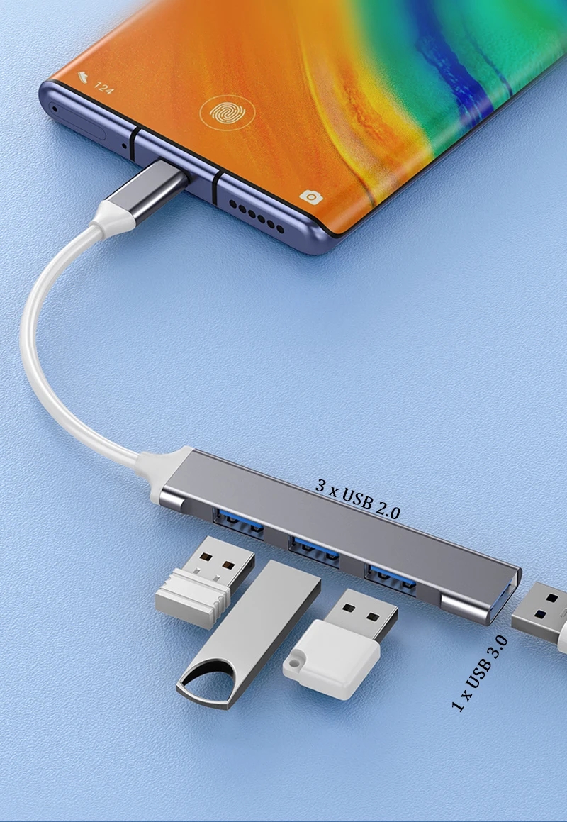 Hub USB 3.0 Type C OTG Alumínio 4 Em 1 Adaptador Portas Expansor ...