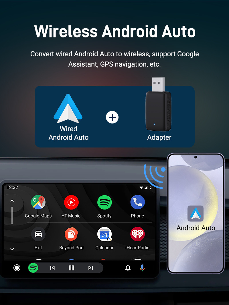 Adaptador USB sem fio para CarPlay e Android Auto - 2 em 1 Plug & Play ...