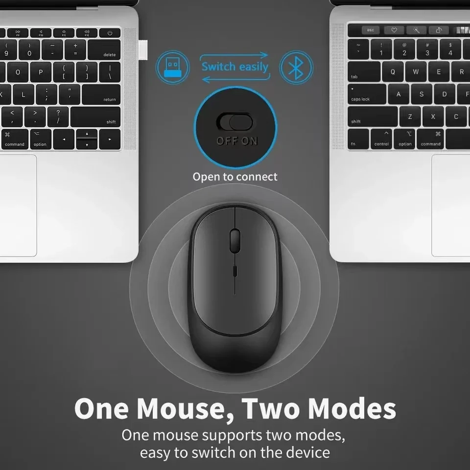 Mouse USB Sem Fio Silencioso Recarregável Dual Mode Bluetooth 2.4G para ...