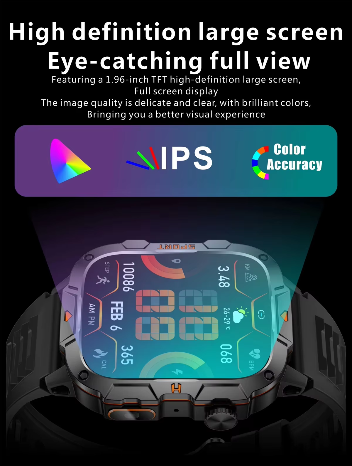 Smartwatch Relógio Inteligente Lanterna LED 1.96 Polegada Tela Grande