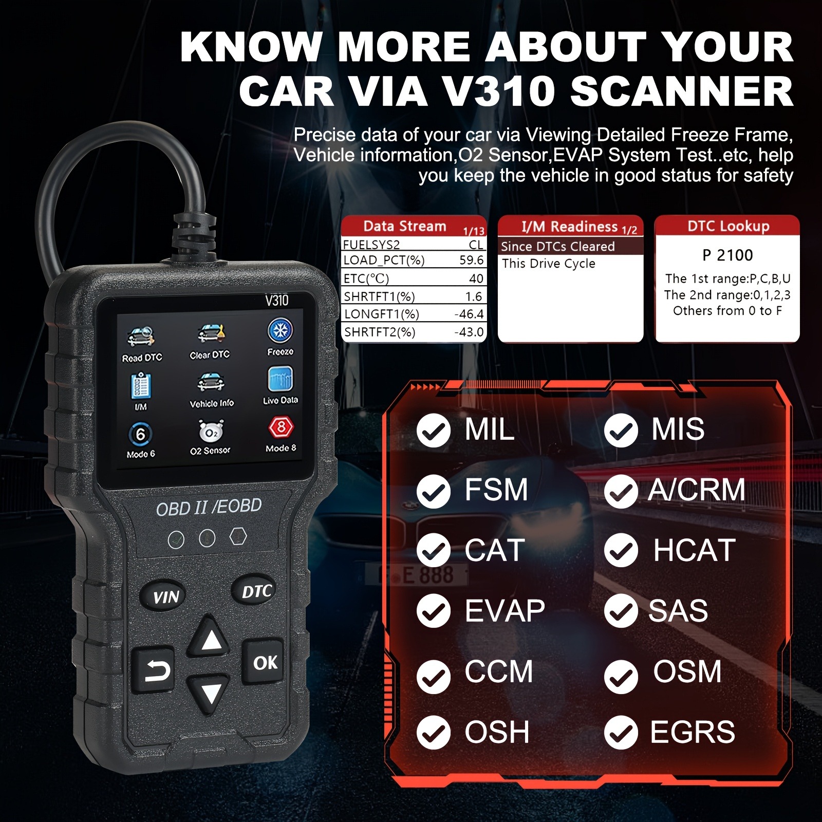Scanner OBD2 Diagnóstico - Leitor de Luz de Verificação do Motor ...