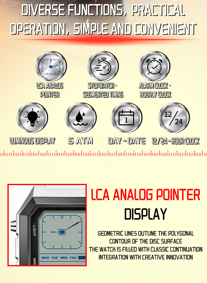 SANDA 6307 Moderno Retro Digital Relógio Masculino Dual Time Display À ...