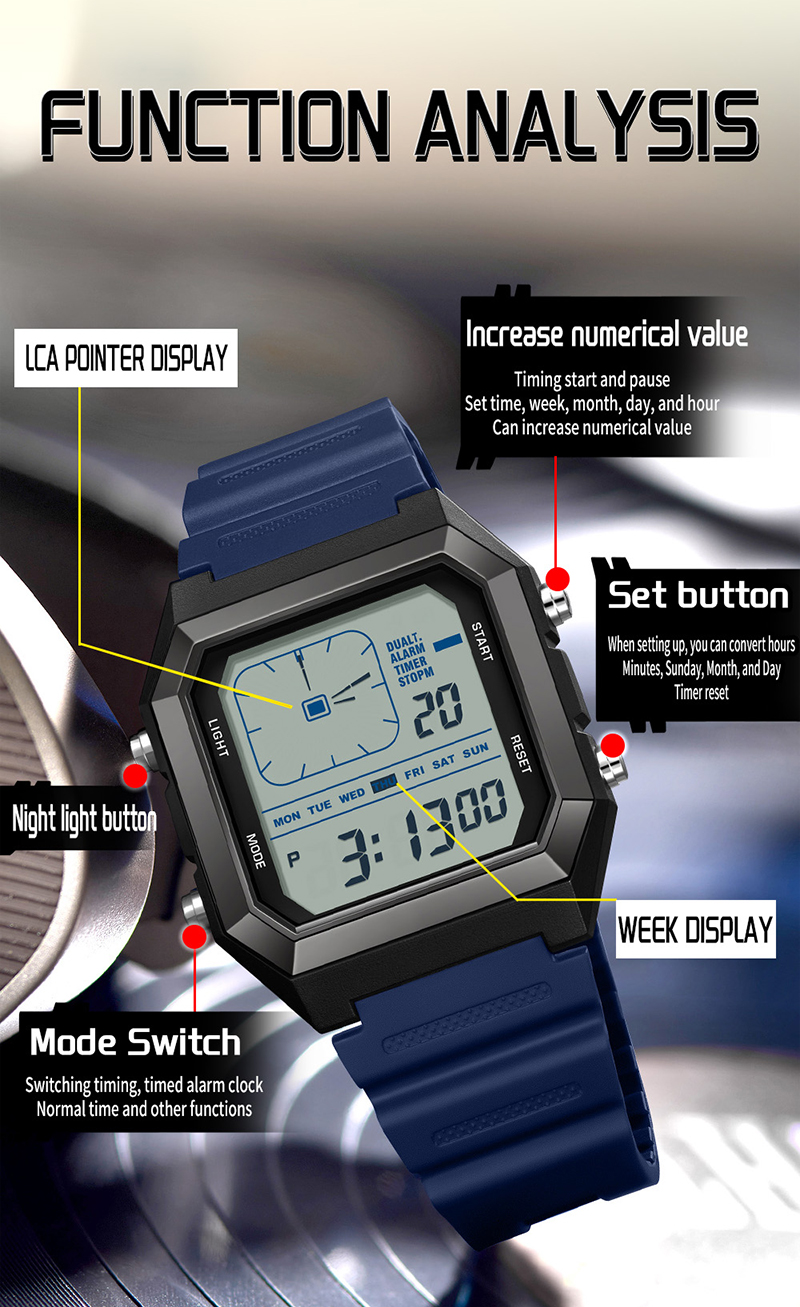 SANDA 6307 Moderno Retro Digital Relógio Masculino Dual Time Display À ...