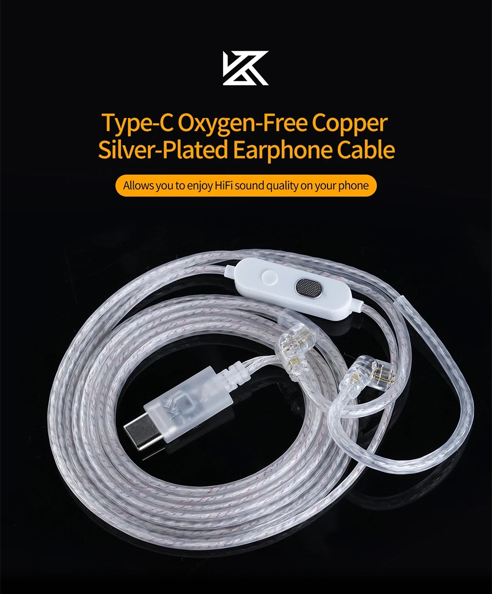 KZ Original TYPE-C Fones De Ouvido Cabos Banhado A Prata Atualizar