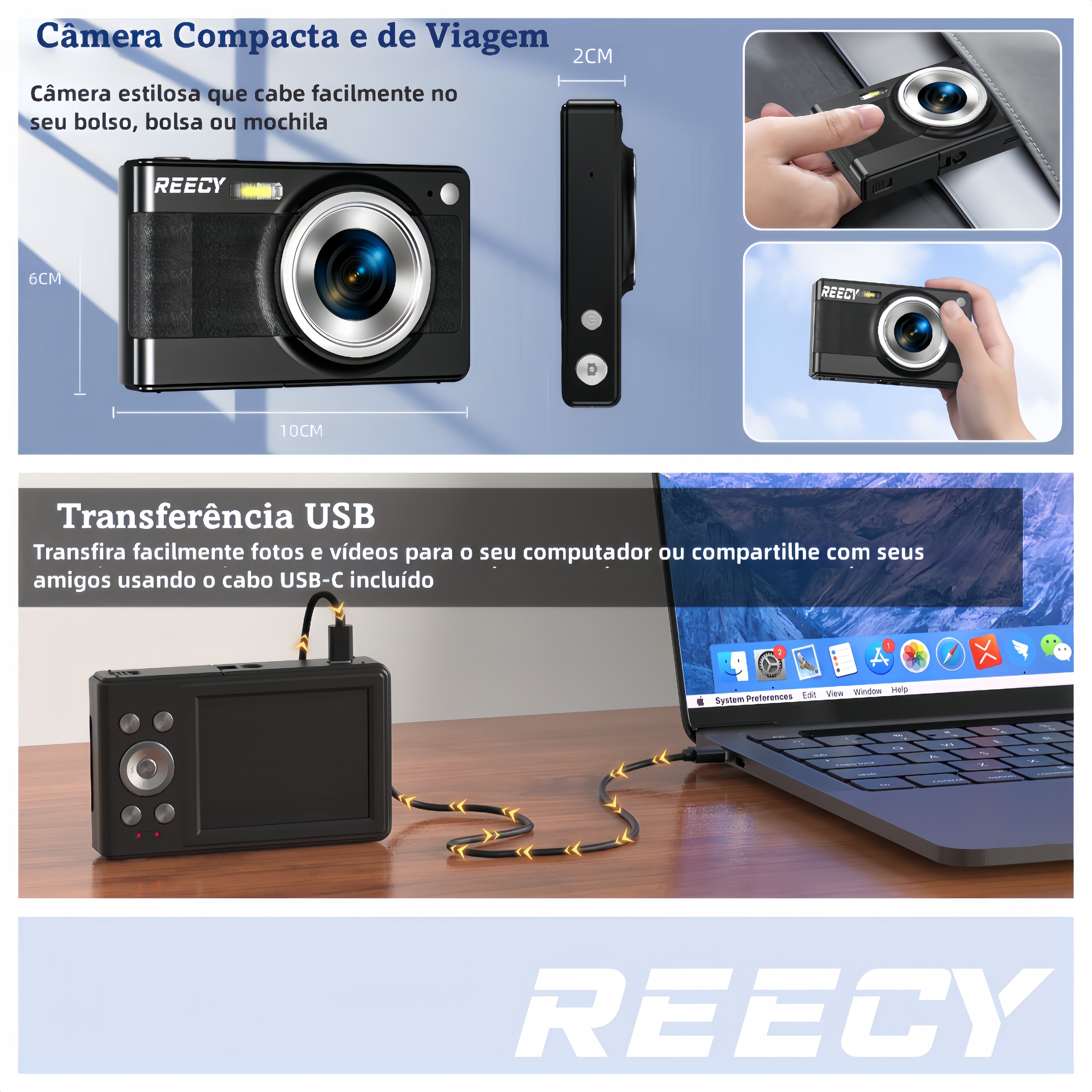 Câmera Digital REECY 56MP HD 1080P | Tela 2.88