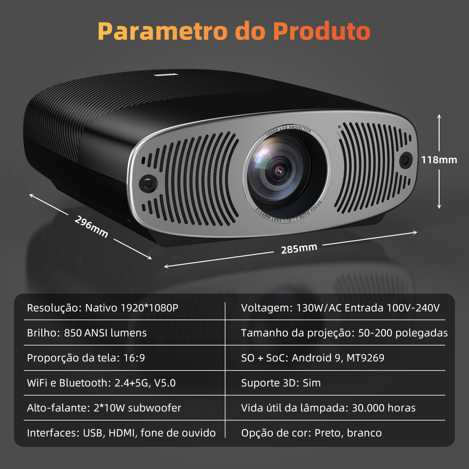 Projetor GOOJODOQ 4K 25000 Lumens Full HD 1080p Compatível Com Android ...