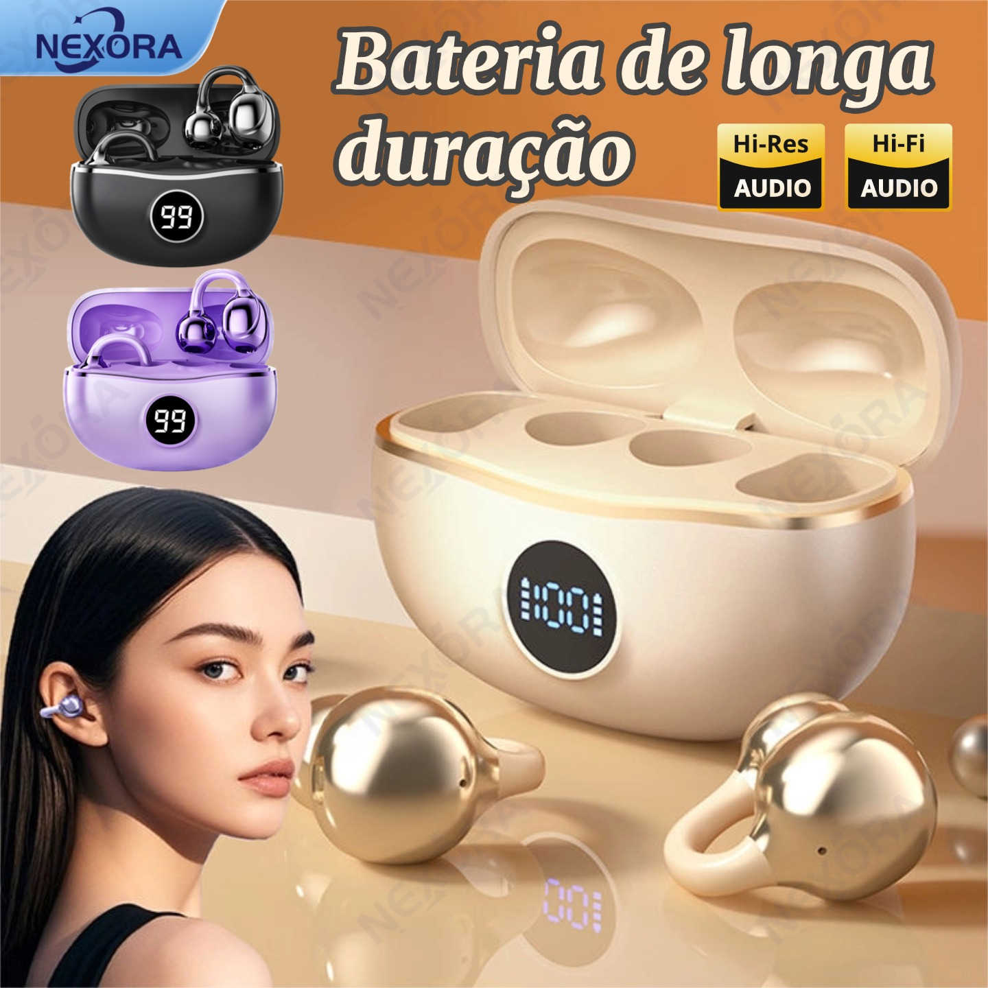 Fones de ouvido com clipe, fones de ouvido Bluetooth, baixa latência ...