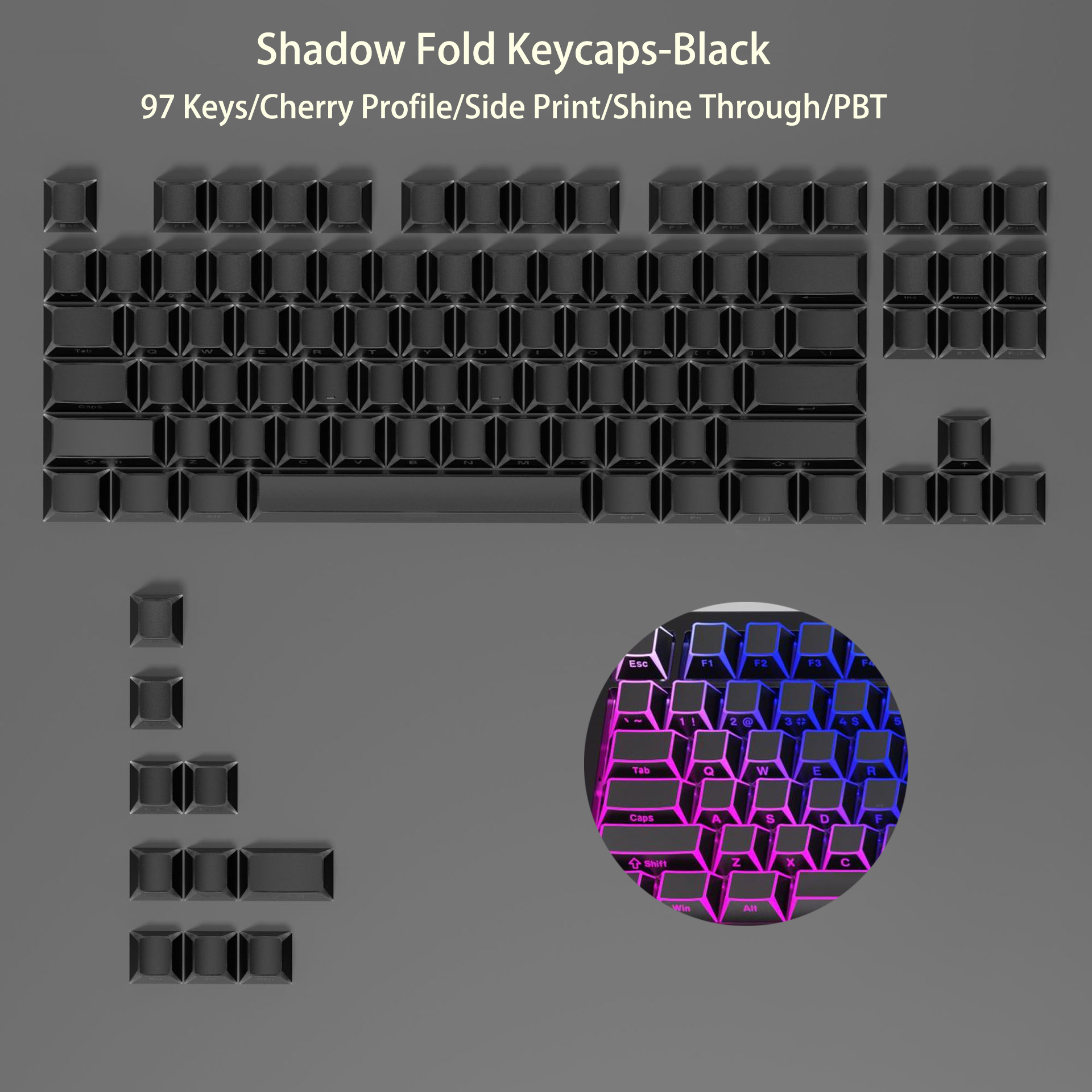 Shadow Fold Shine Through PBT Keycap Double Shot Cherry Profile Keycaps ...