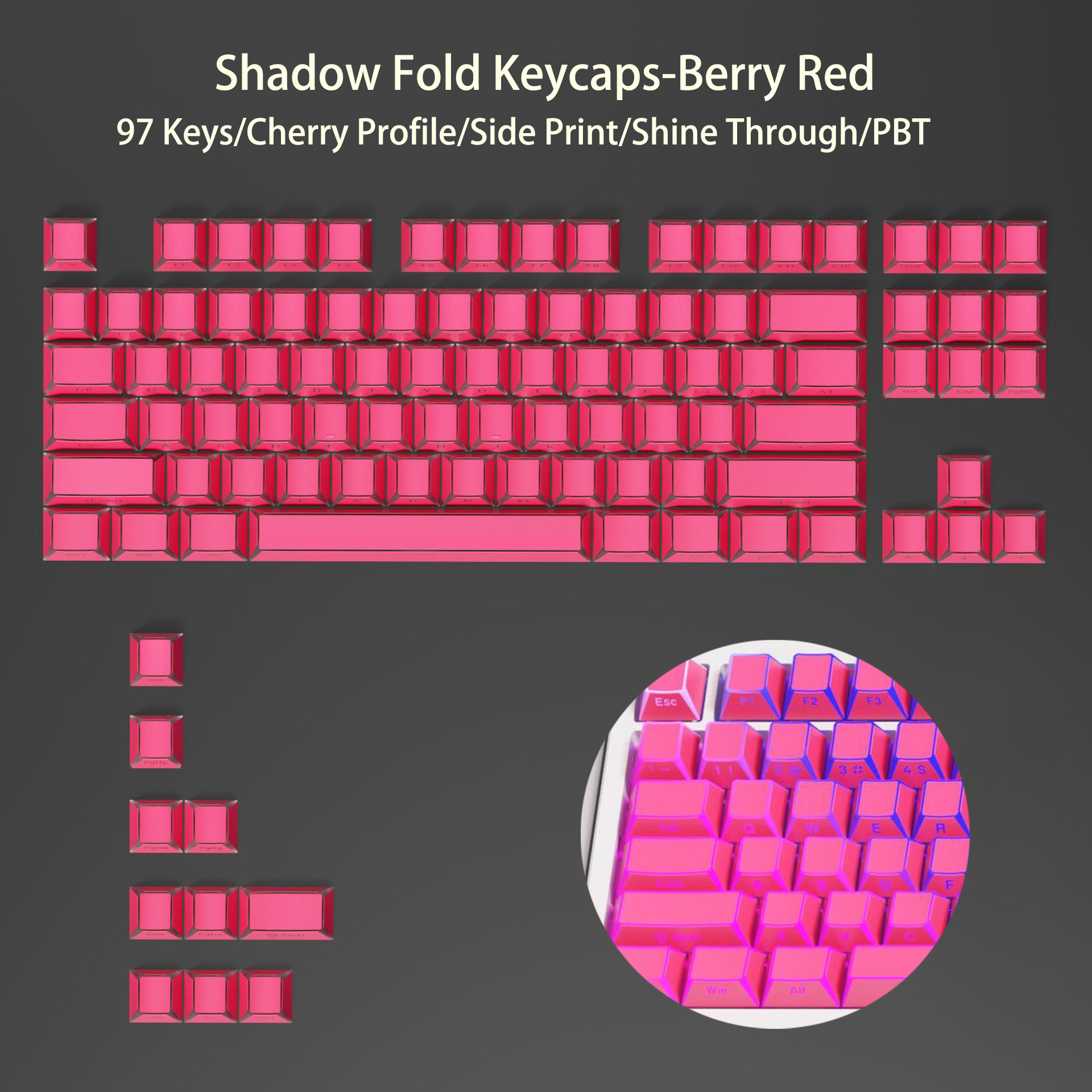 Shadow Fold Shine Through PBT Keycap Double Shot Cherry Profile Keycaps ...