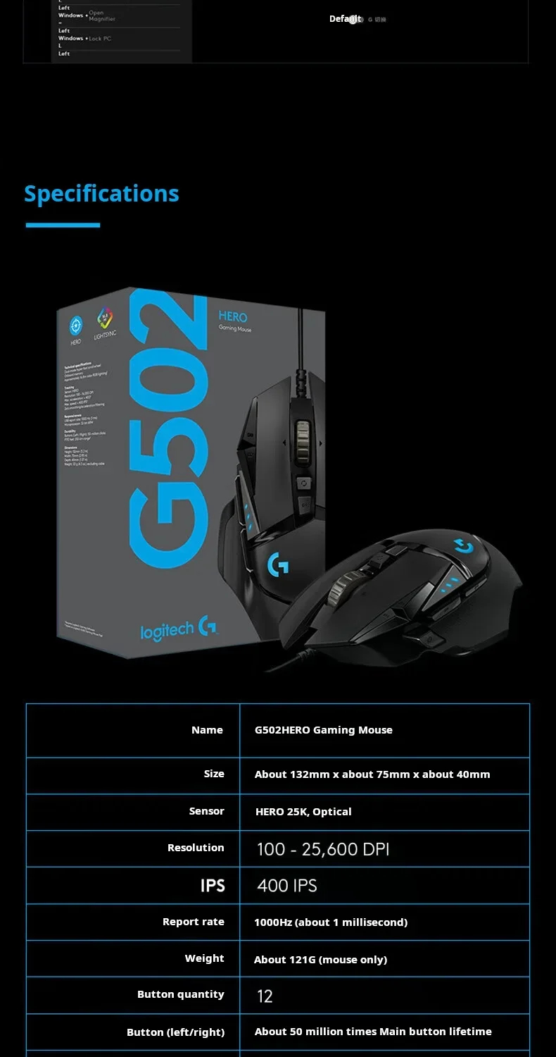 Logitech G502 HERO Mouse Gaming com Fio, Design Mecânico RGB, Ajuste de ...