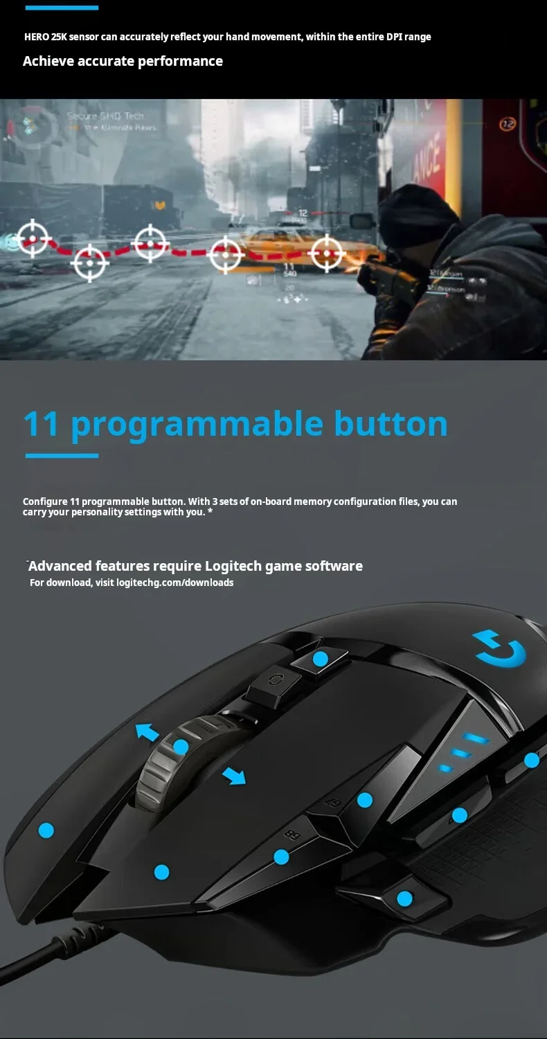 Logitech G502 HERO Mouse Gaming com Fio, Design Mecânico RGB, Ajuste de ...