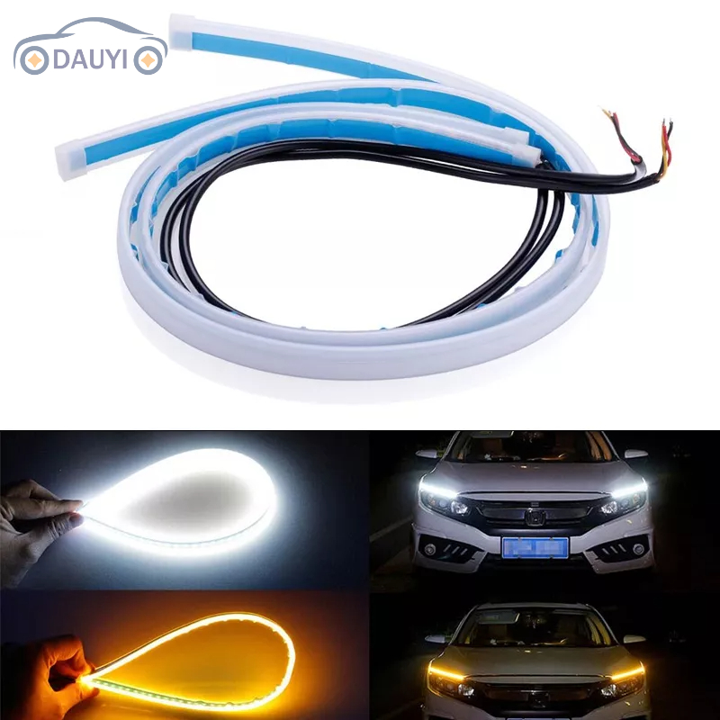 2 Peças DRL LED Fita De Luz De Sinalização De Giro De Flexível Amarelo Brilhante Sinal Funcionamento Diurno Para Farol De Carro 12v