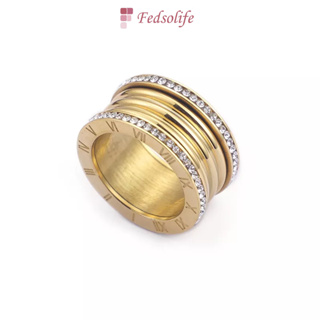 Fedsolife Alianca Fashionable Anel Feminino, Simples, Dupla Diamante Completo Anel Romano, Aço Inoxidável,moeda antiga,aliança de casamento