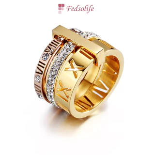 Fedsolife Aliança Anel triplo Feminino Único Multi-Cartas Romanas moda Jewelry Anéis aço inoxidável