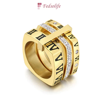 Fedsolife Aliança Anel Combinado Quadrado Multi-Anéis Moda Diamante Números Romanos Trendy Anel
