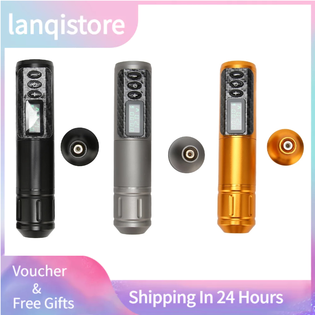 Lanqistore 2 in 1 Wireless Rotary Tattoo Pen Kit Cartridge Needle OLED Display Stroke 3.5mm Power Supply Machine 1800mAh