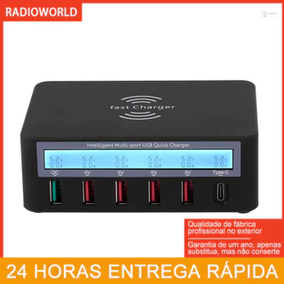 Estação De Carregamento Inteligente Com 6 Portas Carregador USB LCD Dock Sem Fio De Compatibilidade Universal Para Uso Familiar E De Escritório