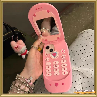 【 Pink Maquiagem Dobrável Feminina Mirror 】 Mobile Design De Telefone Estojos Bonitos Para IPhone 15 Pro Max 14 13 12 11 Capa De Silicone Líquido Macio 3D