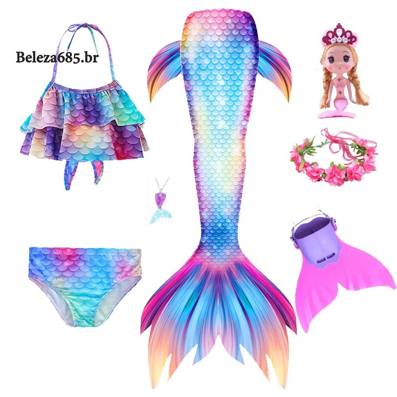 Meninas Cauda Caudas De Sereia Trajes De Roupas De Praia Com Monofin Biquíni Natação Cosplay Pequena Para Crianças Swimwear