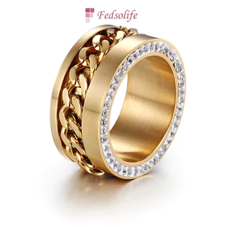 Fedsolife Aliança Anel feminino Aço Inoxidável Moda Anel Atmosférico Homem Mulher Luxo Diamante