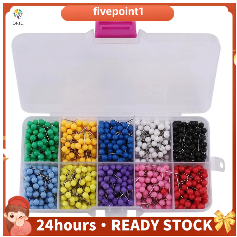 Tachas De Mapa De 1000 Pcs Push Pins Cabeça Plástica Com Ponta De Aço Cortiça , Tábua De Segurança Thumbtack Colorido Material Escolar