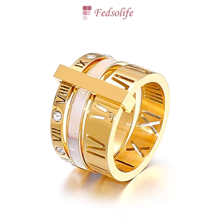 Fedsolife Aliança Anel, moda Acessórios Aço, Combinação, Inoxidável, Multi-Anel, Carta Romana, Shell