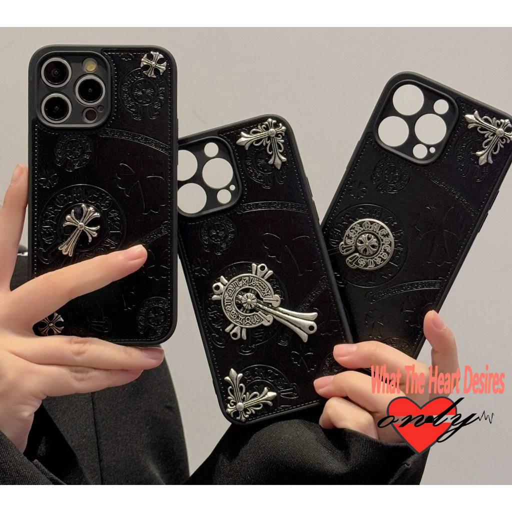capa celular de couro Chrome Hearts 3D Anti-Impacto capinha iphone 14 13 11 12 15 pro max Avançado luxo marca à prova de choque telefonea celular