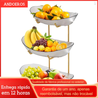 Fruteira Para Balcão De Cozinha Cesta De Frutas Acrílica De 3 Camadas Com Tigelas Servir E Suporte Metálico Legumes Snack/Nuts/Cake/Dessert Perfect