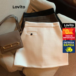 Lovito Casual Saia Feminina Lisa Assimétrica Bolso LNE40567