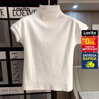 Lovito Elegante Camiseta Feminina Lisa Básica LNE15039