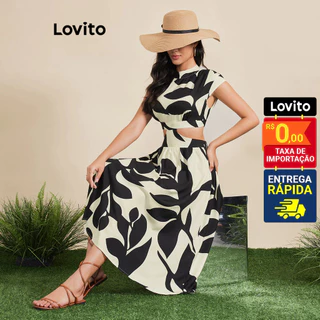 Lovito Vestido em A com Recortes Geométricos para Mulheres LBE03152