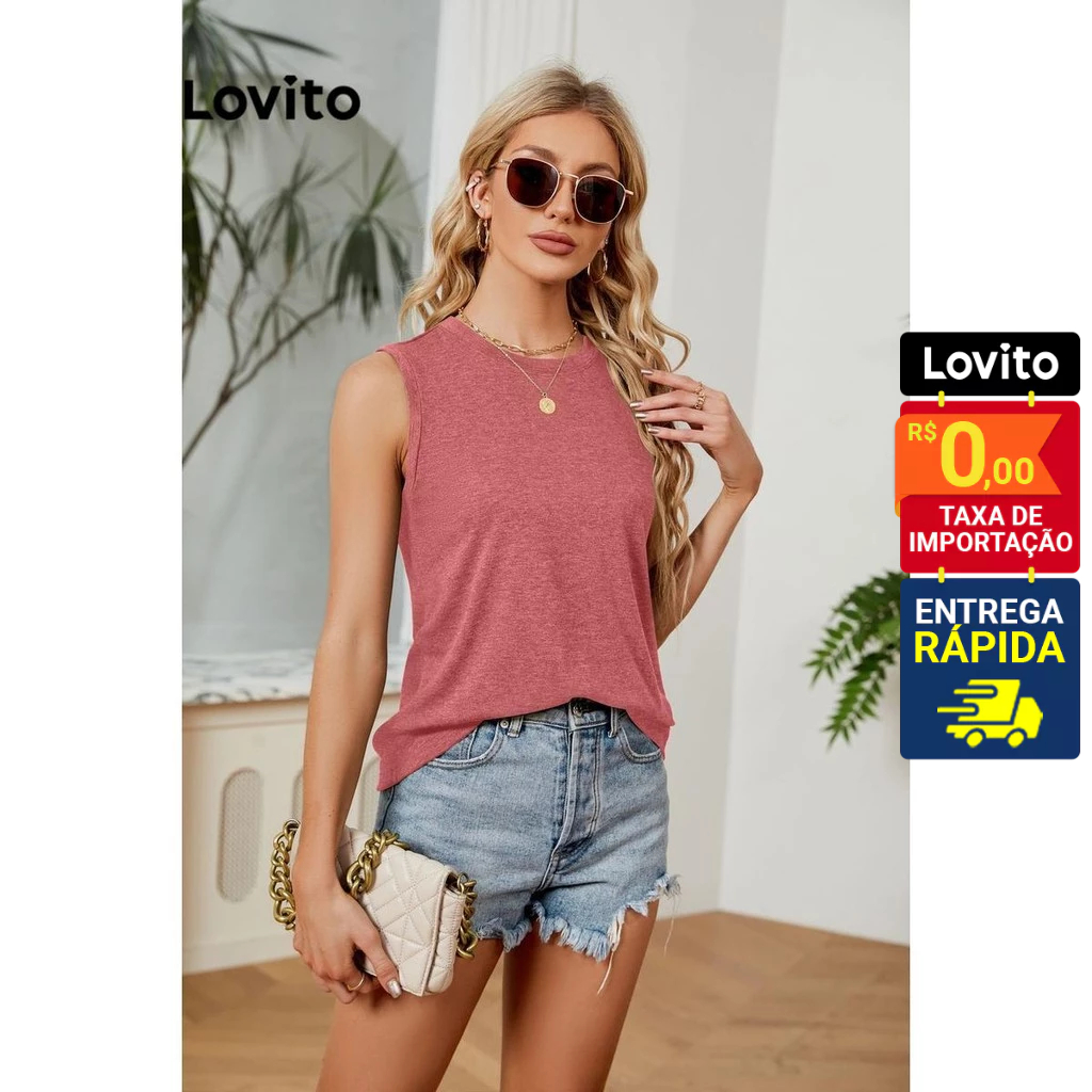 Lovito Regata Casual De Malha Lisa Para Mulheres LNL43003