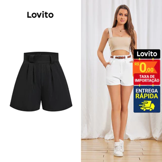 Lovito Elegante Short Plissado Básico para Mulheres LBL06164