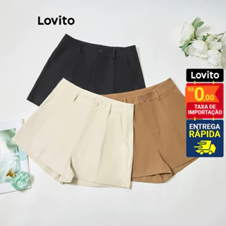 Lovito Casual Shorts Liso Zíper para Mulheres LNE43028