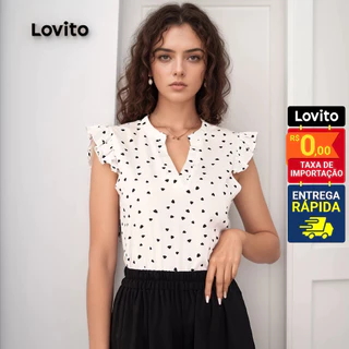 Lovito Blusa De Gola V Elegante Com Manga De Boca De Coração L20D1496