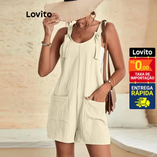 Lovito Casual Macacão Feminino Liso Cordão e Bolso LNL43077