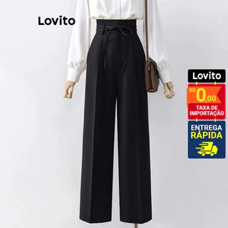 Lovito Elegante Calça Feminina Lisa de Amarrar LNE31118