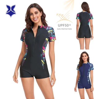 Roupa de banho de uma peça impressa, roupa de banho de comércio exterior de manga comprida, roupa de banho de chifre para mulheres na Europa e nos Estados Unidos