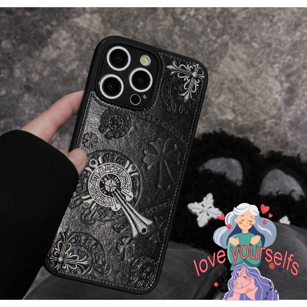 capa celular de couro Chrome Hearts 3D Anti-Impacto capinha iphone