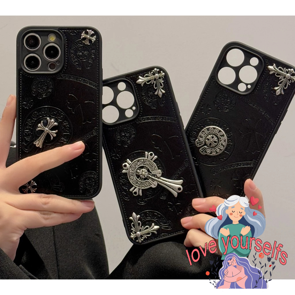 capa celular de couro Chrome Hearts 3D Anti-Impacto capinha iphone