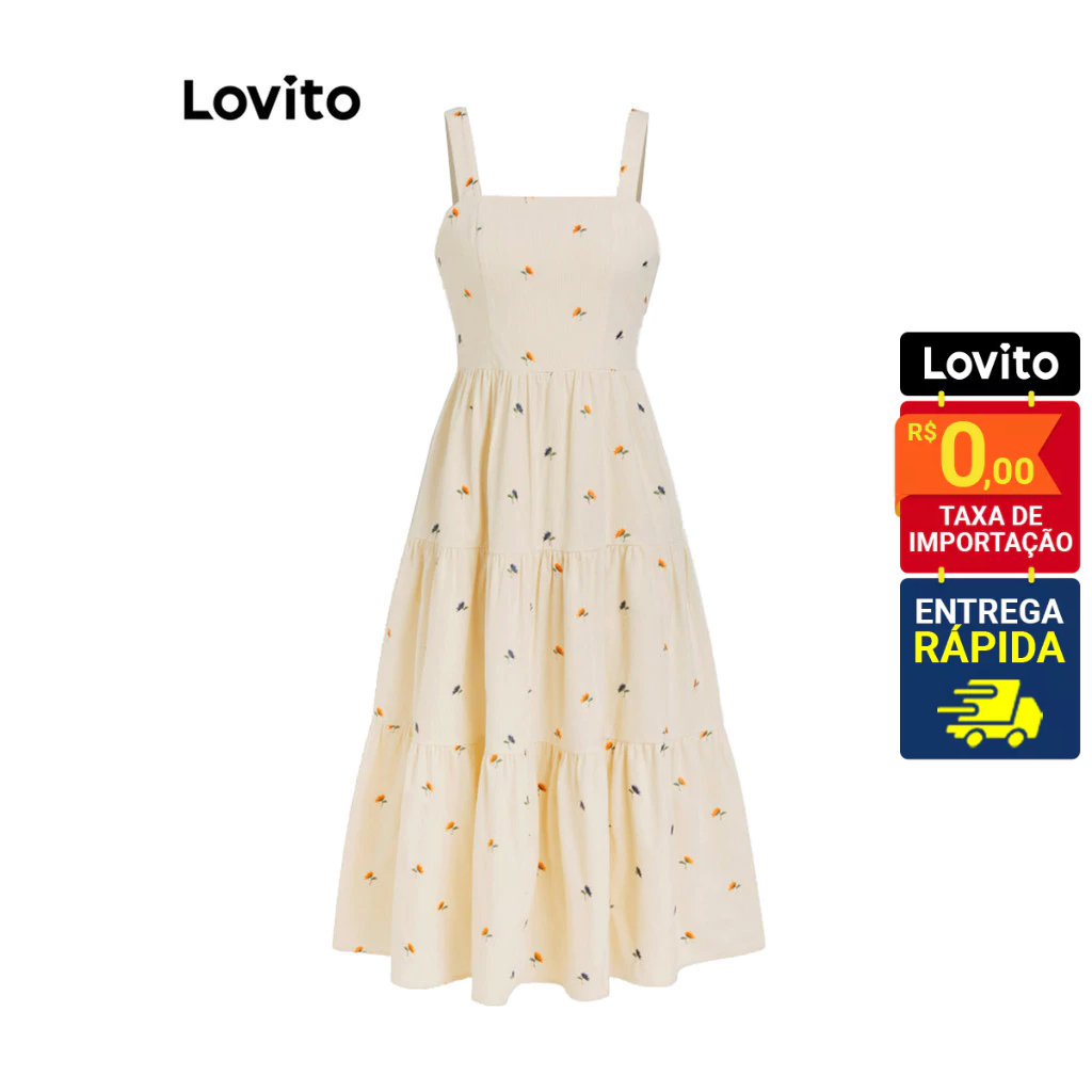 Lovito Vestido Feminino Estampa Floral com Babados na Barra L85AD271