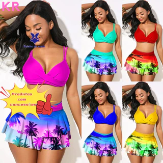 2025 novo estilo Sexy Split cintura alta babados impresso biquíni maiô senhoras biquíni em Oferta na Shopee