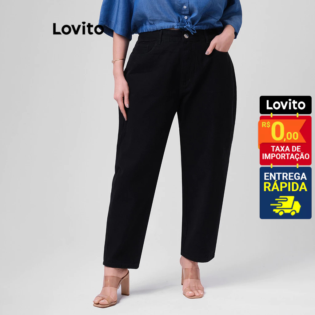 Lovito Calça Jeans Feminina Mom Plus Size LB182BRL211