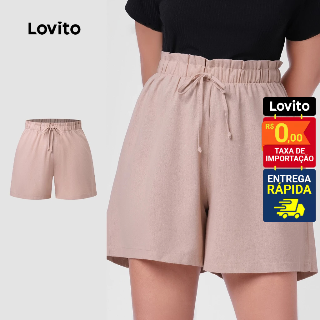 Lovito Shorts Feminino Casual Curve Plus Size Simples LBRL017